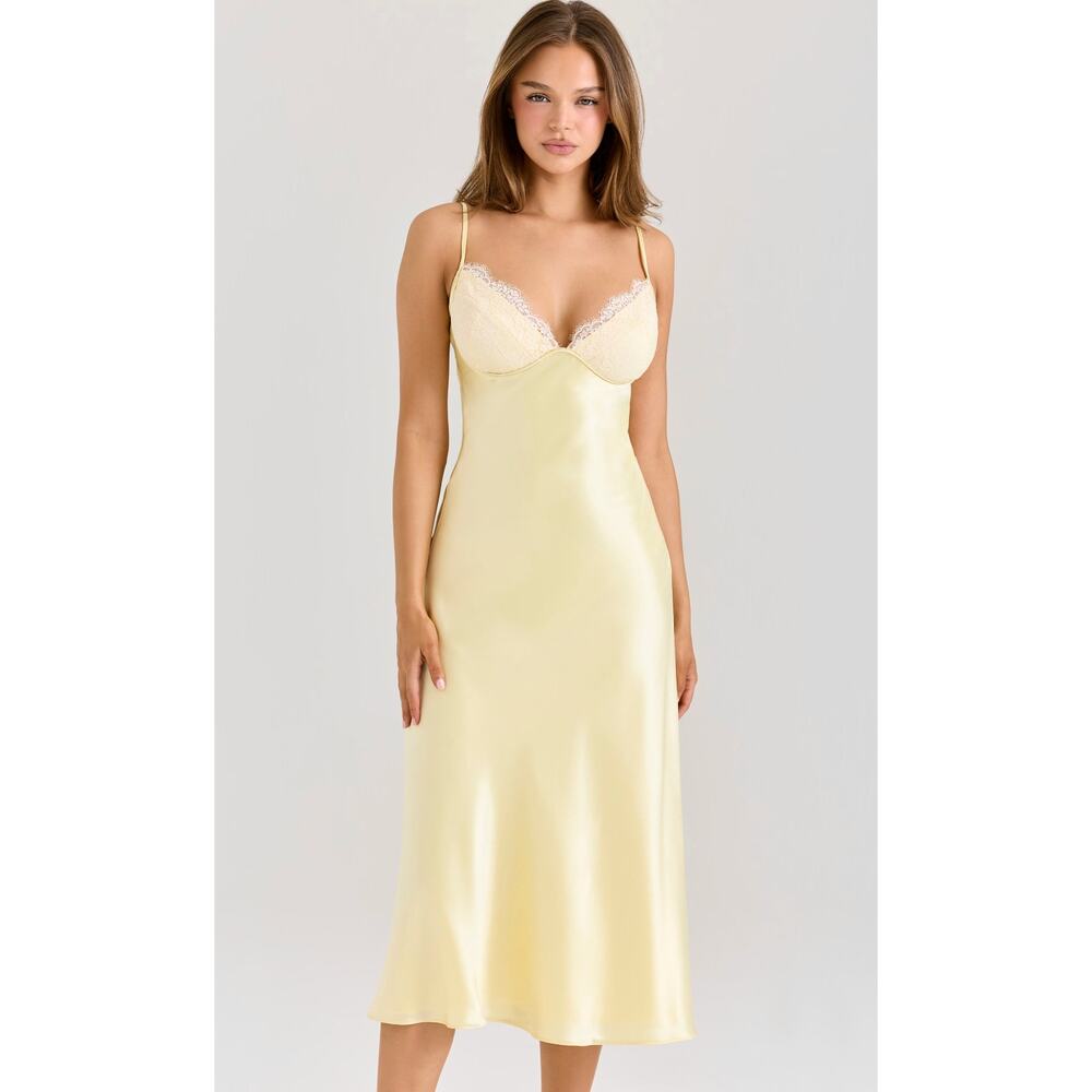 HOUSE OF CB Felicity Butter Yellow Satin Bias Cut Midi Dress Size Small - Picture 5 of 11